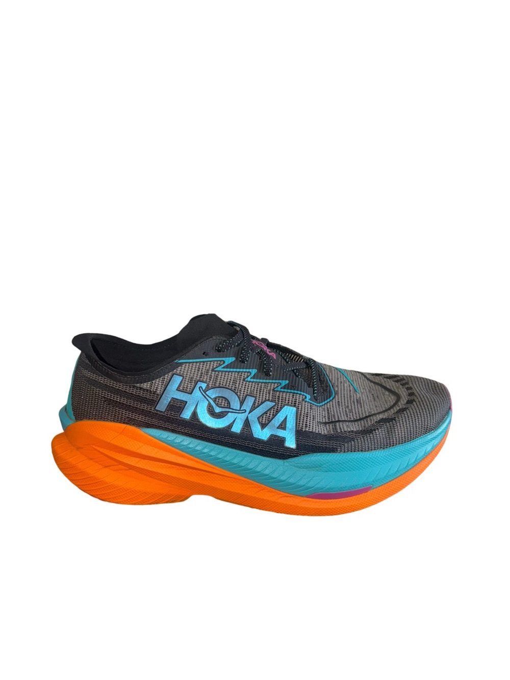 HOKA Men’s Mach X2 Gray & Blue Running Shoe with Orange Midsole size 13 2E